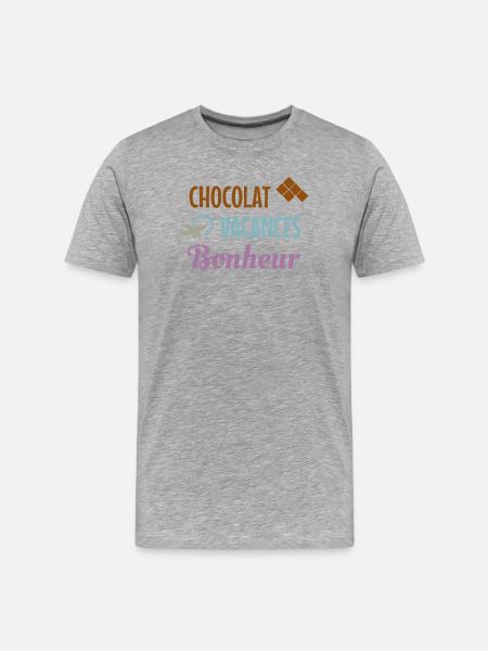 Chocolat Vacances Bonheur - T-shirt bio Premium Homme - gris chiné