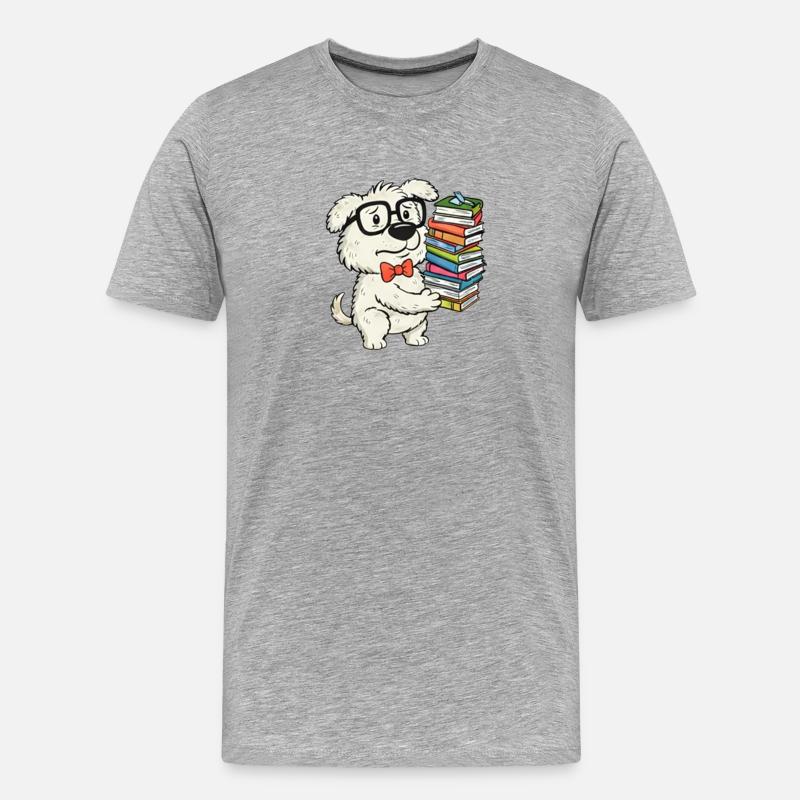 Bücherwurm und gestapelte Bücher - Männer Premium Bio T-Shirt - Grau meliert
