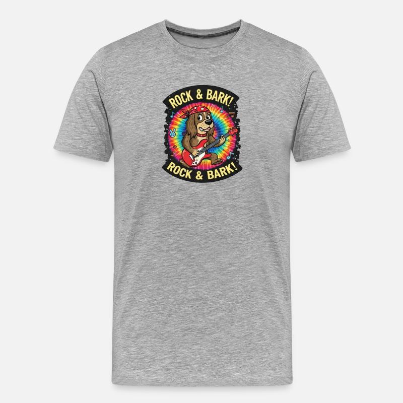 Rock & Bark Batik-Gitarrenhund - Männer Premium Bio T-Shirt - Grau meliert