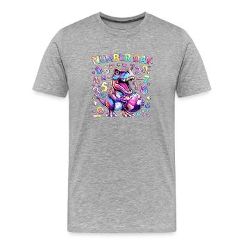 Dino-Zahlen-Tag-Regenbogen - Männer Premium Bio T-Shirt - Grau meliert - Vorne - Damien (186cm)