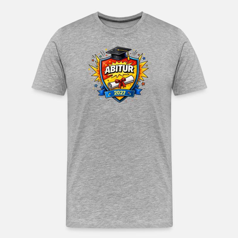 Abitur 2027 Abschluss Comic Schild - Männer Premium Bio T-Shirt - Grau meliert