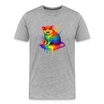Regenbogen-Maus im Farbspritzer - Männer Premium Bio T-Shirt - Grau meliert - Vorne - Damien (186cm)