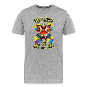 Tigre et peur - T-shirt bio Premium Homme - gris chiné - Devant - Damien (186cm)