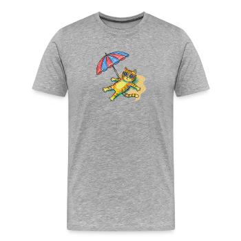 Chat de plage coloré avec parasol - T-shirt bio Premium Homme - gris chiné - Devant - Damien (186cm)
