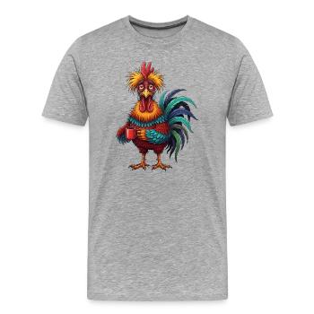 Lebhafter Hahn mit Kaffeetasse - Männer Premium Bio T-Shirt - Grau meliert - Vorne - Damien (186cm)