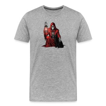 Capuche Rouge Faucheuse Lanterne Chat Lanterne - T-shirt bio Premium Homme - gris chiné - Devant - Damien (186cm)