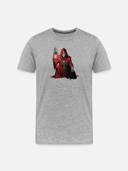 Red Hood Grim Reaper Lantern Cat - Men's Premium Organic T-Shirt - heather grey