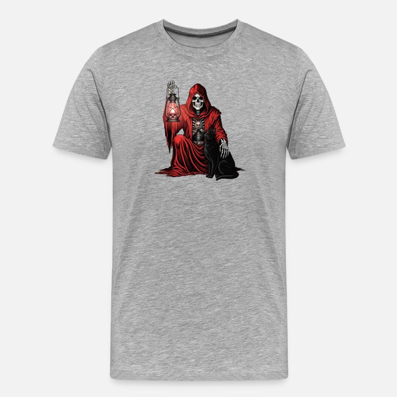 Red Hood Sensenmann Laternenkatze - Männer Premium Bio T-Shirt - Grau meliert