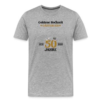 Goldene Hochzeit 2026 50. Hochzeitstag Gästebuch - Männer Premium Bio T-Shirt - Grau meliert - Vorne - Damien (186cm)