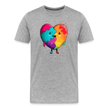 Regenbogenherz Umarmung - Männer Premium Bio T-Shirt - Grau meliert - Vorne - Damien (186cm)