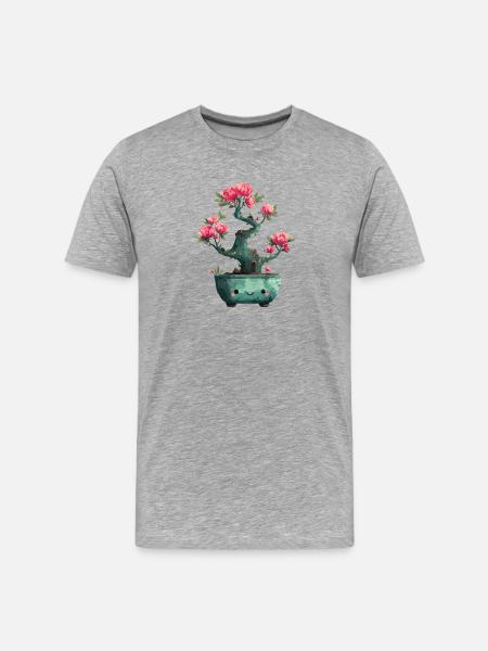 Kawaii Bonsai Blossoms - Men's Premium Organic T-Shirt - heather grey