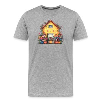 Maison fleurie cosy - T-shirt bio Premium Homme - gris chiné - Devant - Damien (186cm)