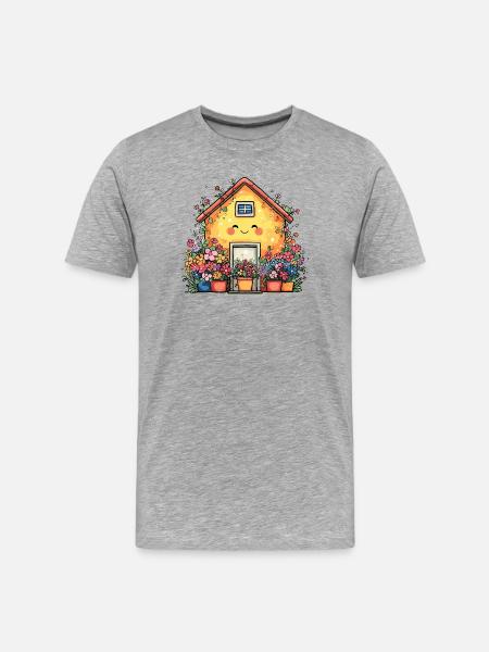 Kuscheliges Blütenhaus - Männer Premium Bio T-Shirt - Grau meliert