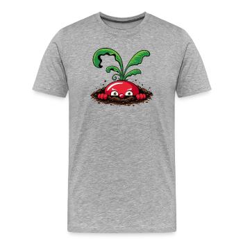 Neugieriges Radieschen aus der Erde  - Männer Premium Bio T-Shirt - Grau meliert - Vorne - Damien (186cm)