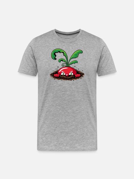 Neugieriges Radieschen aus der Erde - Männer Premium Bio T-Shirt - Grau meliert