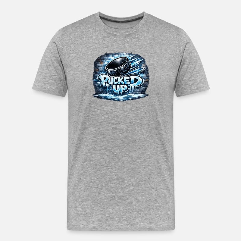 Pucked Up Graffiti Hockey - Männer Premium Bio T-Shirt - Grau meliert