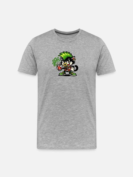 Punk Cat Graffiti Sprayer - Men's Premium Organic T-Shirt - heather grey