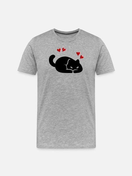 Katze Herz Liebe - Männer Premium Bio T-Shirt - Grau meliert