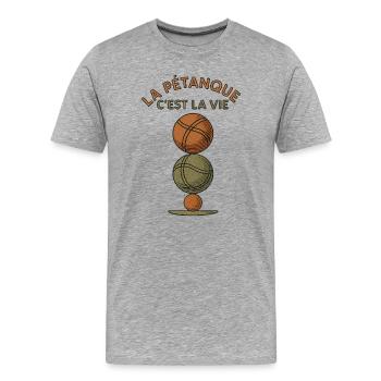 Pétanque ist das Leben - Männer Premium Bio T-Shirt - Grau meliert - Vorne - Damien (186cm)