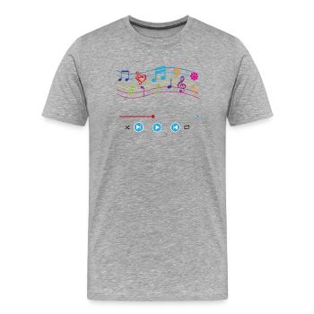 Notes de musique, lecteur de musique, symboles musicaux colorés - T-shirt bio Premium Homme - gris chiné - Devant - Damien (186cm)
