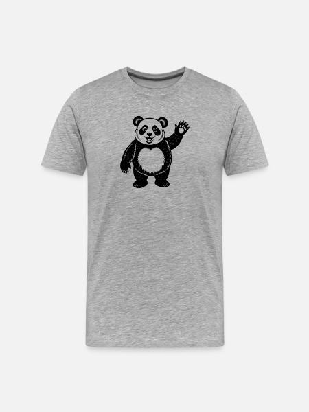 Panda waving hello - Men's Premium Organic T-Shirt - heather grey