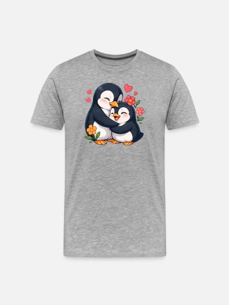 Cuddly Penguin Heart Duo - Men's Premium Organic T-Shirt - heather grey