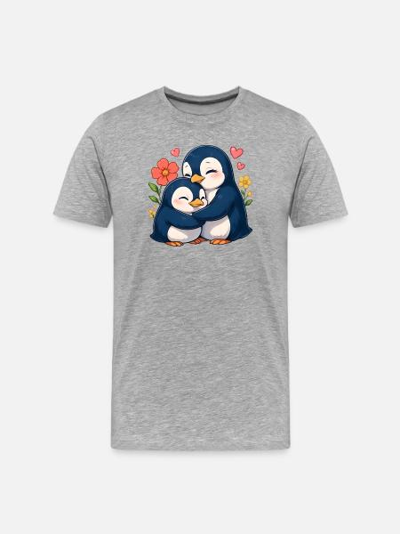 Kuschel-Pinguine im Blumenmeer - Männer Premium Bio T-Shirt - Grau meliert