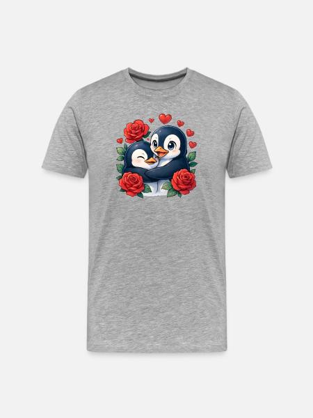 Togetherness Penguins Rose Heart - Men's Premium Organic T-Shirt - heather grey
