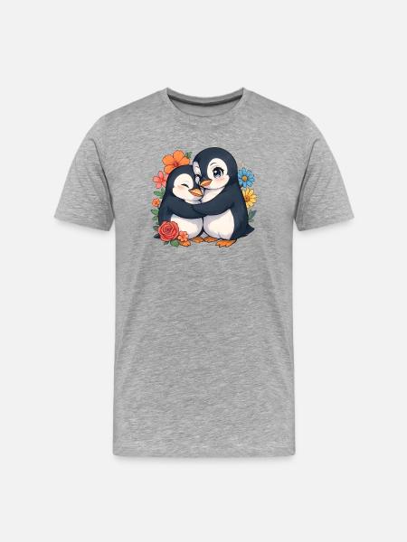 Cuddly penguins in the flower circle - Men's Premium Organic T-Shirt - heather grey