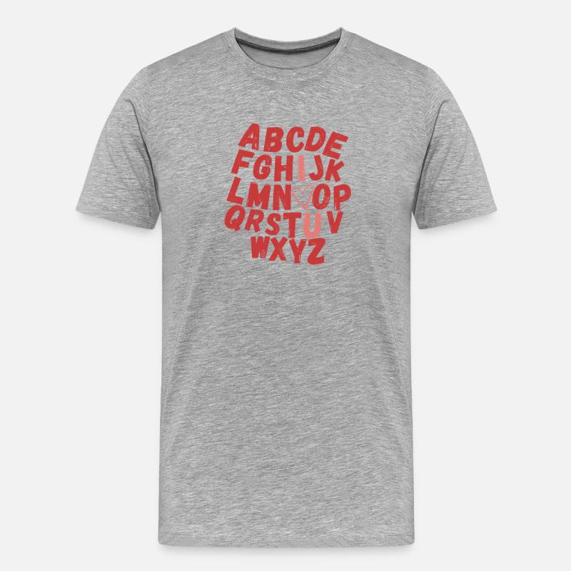 Bunte Alphabet Herz Druck - Männer Premium Bio T-Shirt - Grau meliert