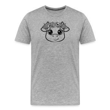 Silhouette de couronne florale de vache Bohème mignonne - T-shirt bio Premium Homme - gris chiné - Devant - Damien (186cm)
