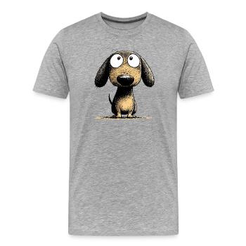Googly Eyes Dachshund Dog Cartoon Art - Men's Premium Organic T-Shirt - heather grey - Front - Damien (186cm)