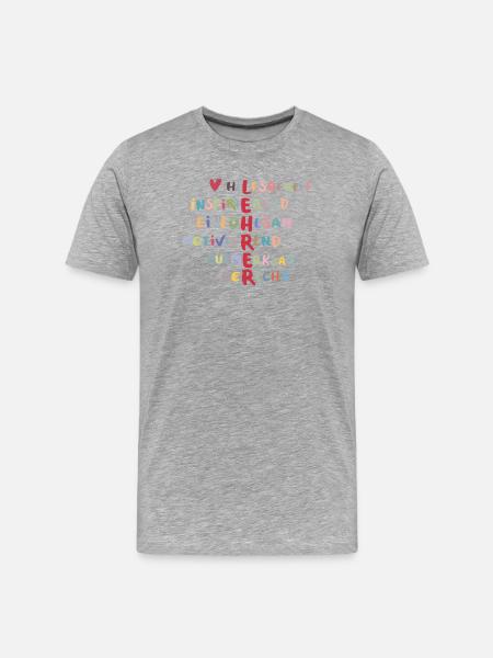 Farbenfrohe Werte Collage – Hilfsbereit - Männer Premium Bio T-Shirt - Grau meliert