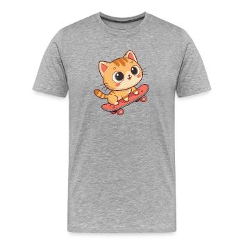 Chaton skate sur planche tendance - T-shirt bio Premium Homme - gris chiné - Devant - Damien (186cm)