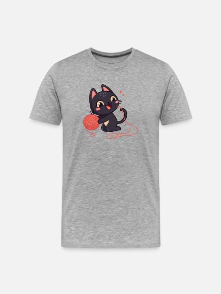 Black kitten and ball of wool - Men's Premium Organic T-Shirt - heather grey