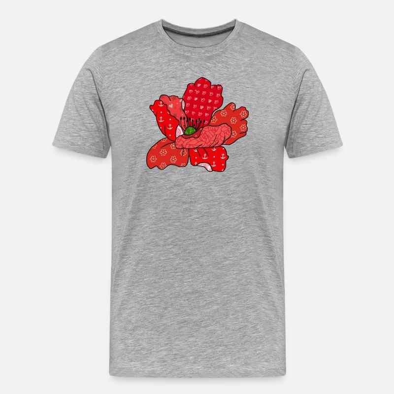 Roter_Mustermohn - Männer Premium Bio T-Shirt - Grau meliert