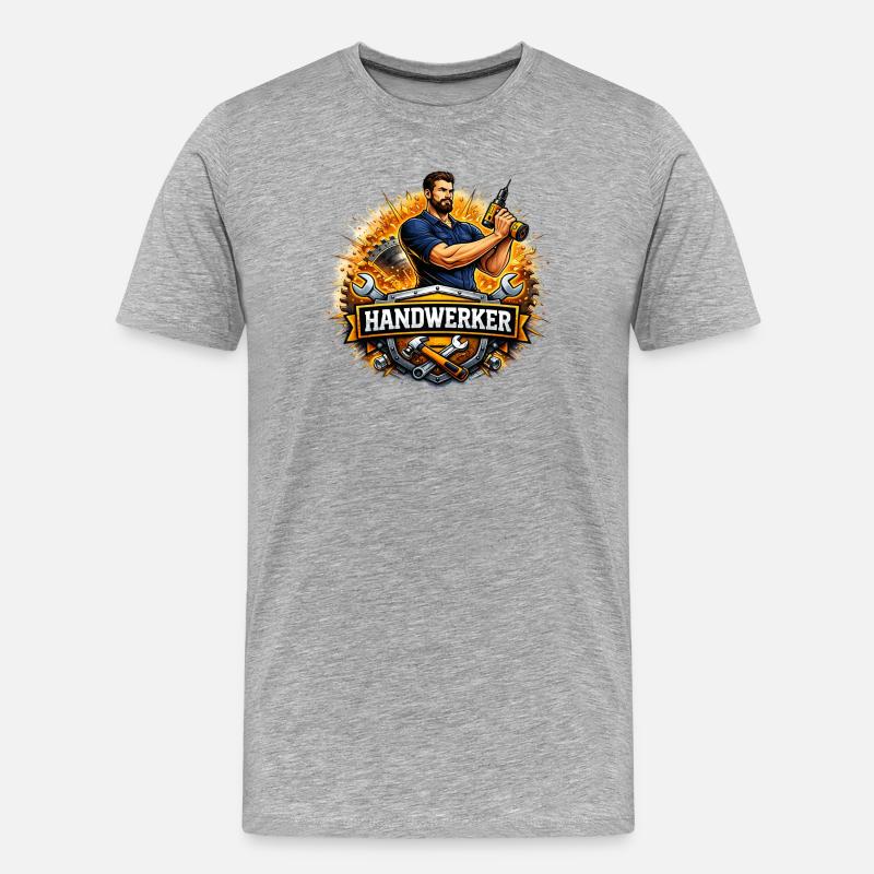 Handwerker Logo – Comic Style mit Bohrer - Männer Premium Bio T-Shirt - Grau meliert