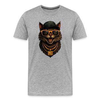Katzen-MC Bling HipHop - Männer Premium Bio T-Shirt - Grau meliert - Vorne - Damien (186cm)