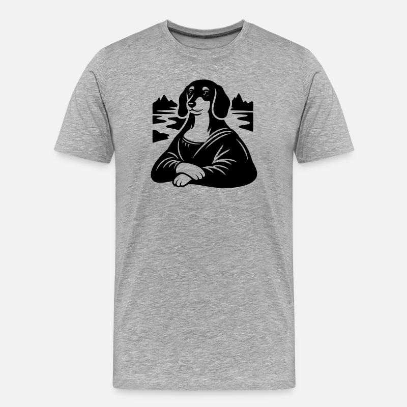 Dackel Lisa Portrait - Männer Premium Bio T-Shirt - Grau meliert