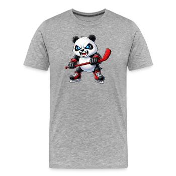 Süßer Panda Eishockeyspieler Aggressiver Hockey Ca - Männer Premium Bio T-Shirt - Grau meliert - Vorne - Damien (186cm)