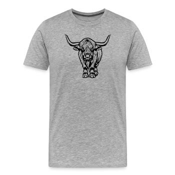 schottisches Hochlandrind - Männer Premium Bio T-Shirt - Grau meliert - Vorne - Damien (186cm)