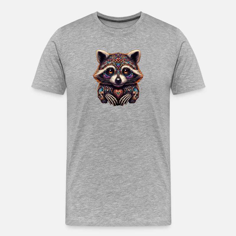 Waschbär am Dia de los muertos - Männer Premium Bio T-Shirt - Grau meliert