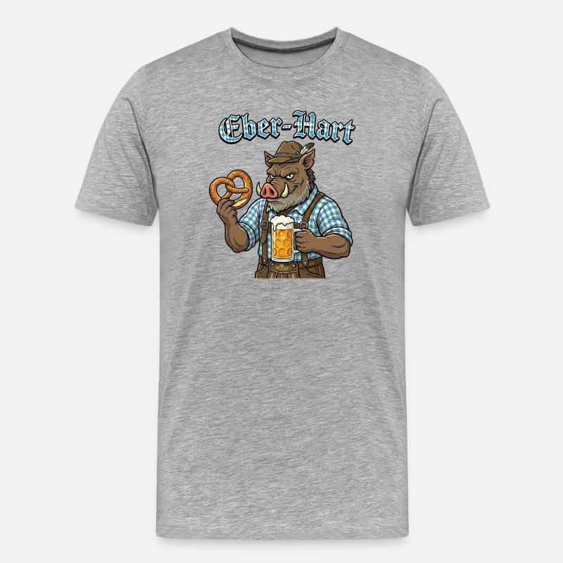 Eber-Hart Bierheld mit Brezel - Männer Premium Bio T-Shirt - Grau meliert