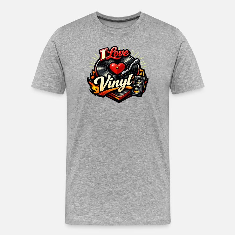 Ich liebe Vinyl - Männer Premium Bio T-Shirt - Grau meliert