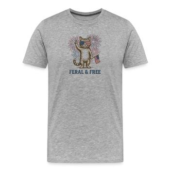 Wild and Free Cat – Funny Patriotic Cat - Men's Premium Organic T-Shirt - heather grey - Front - Damien (186cm)