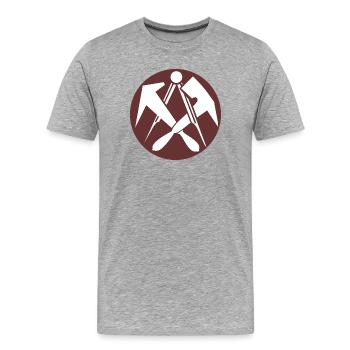 51164_Dachdecker, Zunftzeichen, Berufswappen - Männer Premium Bio T-Shirt - Grau meliert - Vorne - Damien (186cm)