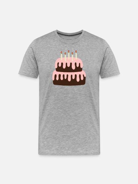 Pastel Pink Cake Birthday Illustration - Men's Premium Organic T-Shirt - heather grey