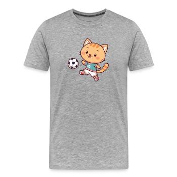 Chat joueur de foot kawaii - T-shirt bio Premium Homme - gris chiné - Devant - Damien (186cm)
