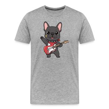 Rocking bulldog with electric guitar - Men's Premium Organic T-Shirt - heather grey - Front - Damien (186cm)