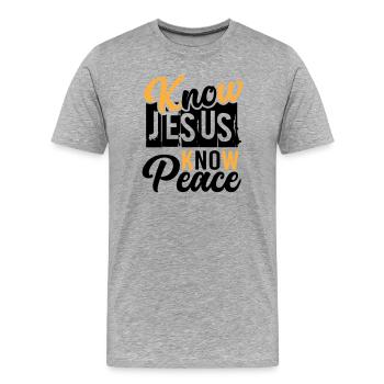 Know Jesus Know Peace – Peace in Christ - Men's Premium Organic T-Shirt - heather grey - Front - Damien (186cm)